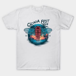 "Cicada Fest 2024 Brood XIX & XIII" T-Shirt - White Sunset Design T-Shirt